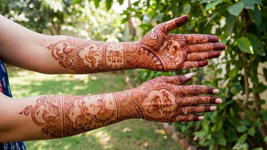 Beautiful Multi-Figurines Mehndi Design