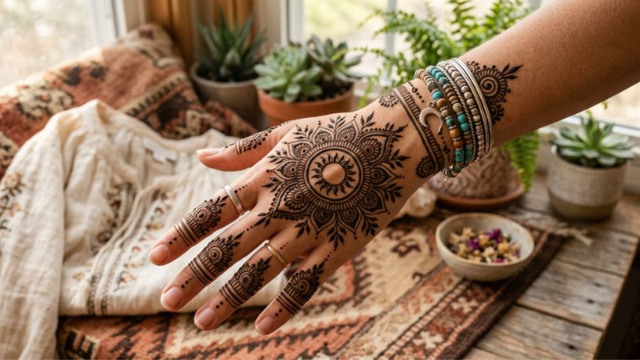 Boho Sun Mandala Mehndi Design