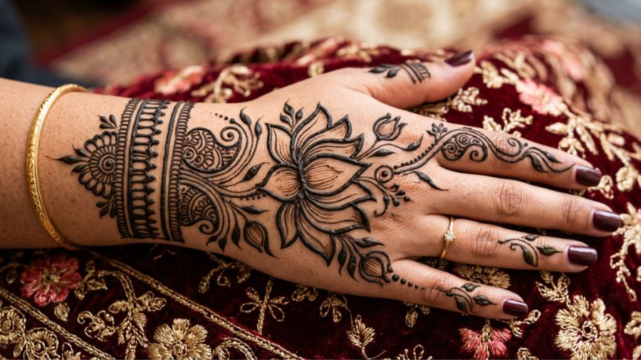 Bold Lotus Outline Mehndi Design