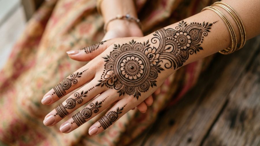 Clean Flower Mandala Mehndi Design