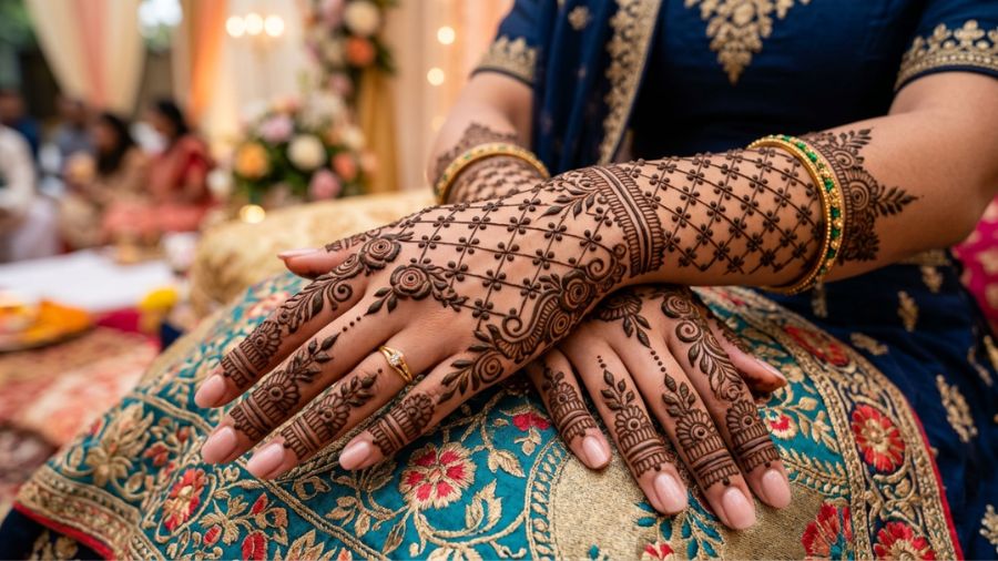 Easy Floral Net Mehndi mehndi design