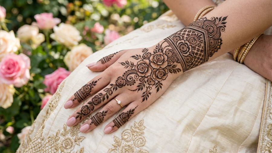 Elegant Rose Garden for Back Hand Mehndi Design