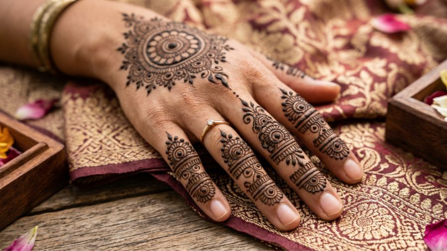 Finger Mehndi with Tiny Mandala