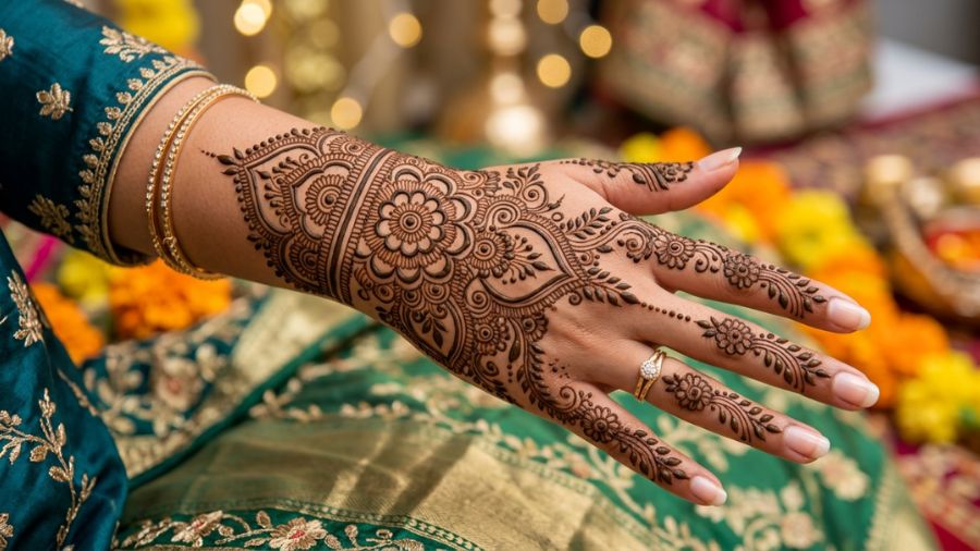 Floral Mandala Cascade Mehndi Design