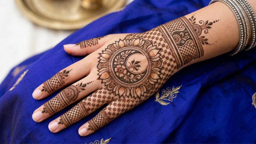 Half Moon with Lotus Mandala Net Mehndi
