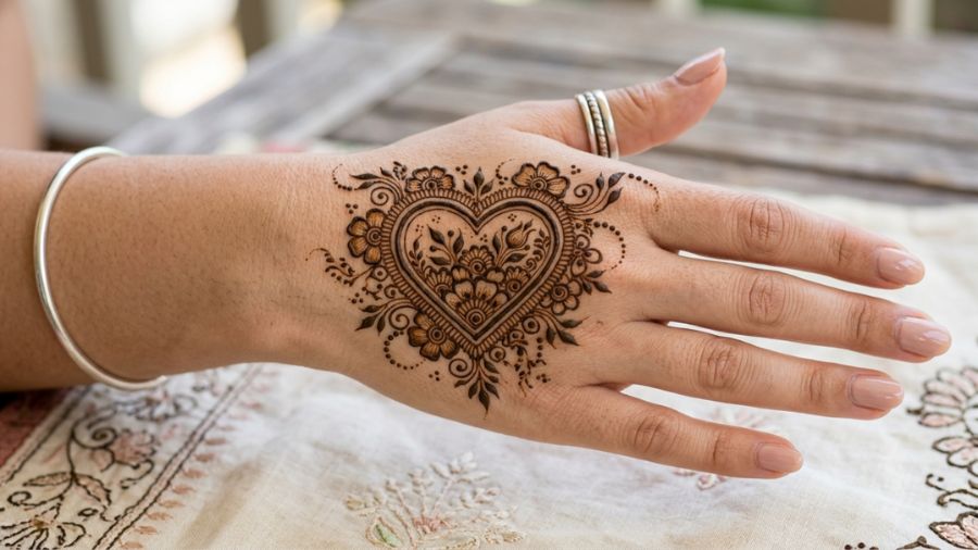 Mini Blooming Heart Mehndi Design