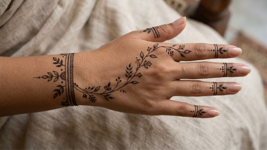 Minimalist Leaf Bel & Bands Mehndi Design