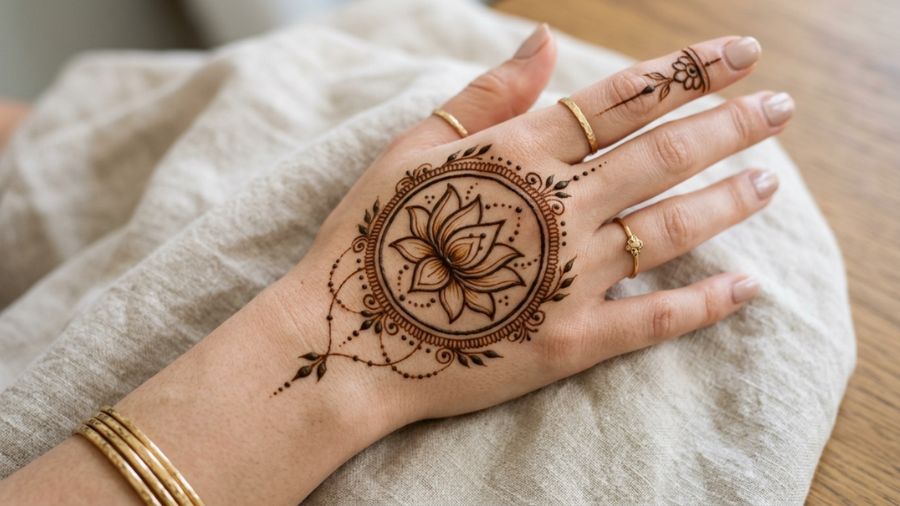 Minimalist Lotus Medallion Mehndi Design