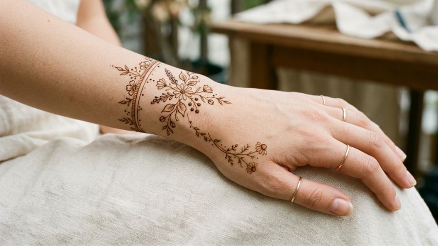 Minimalist Wildflower Wristlet Mehndi Design
