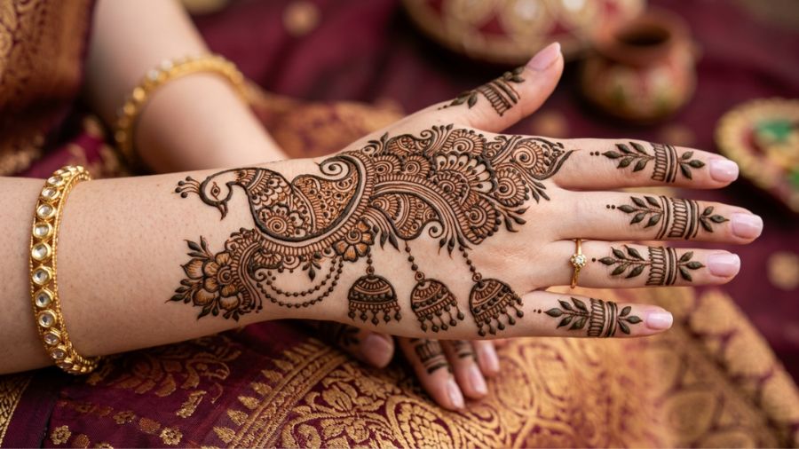 Peacock Motif with Jhumka Mehndi Design