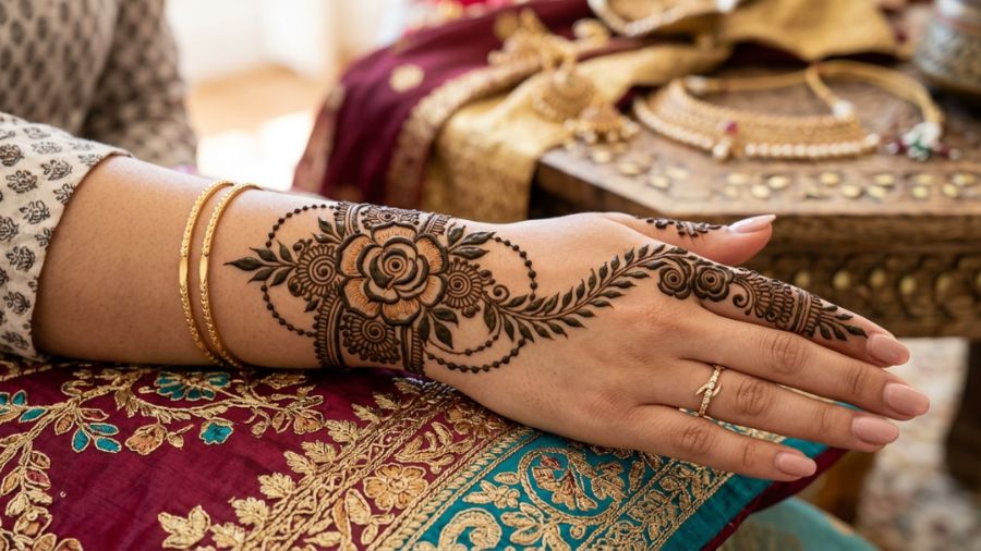 Rose With Bracelet Style Mehndi