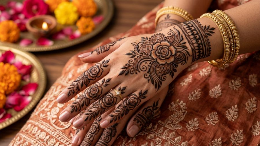 Roses on Fingers Mehndi Design