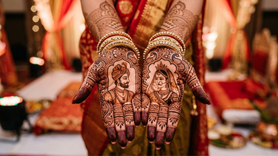 Royal Raja Rani Portrait Mehndi Design