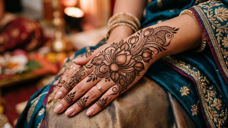 Shaded Lotus Bouquet Mehndi