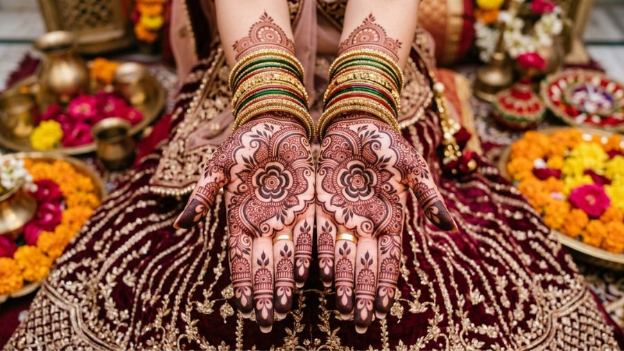 Symmetrical Rajasthani Rose Mehndi