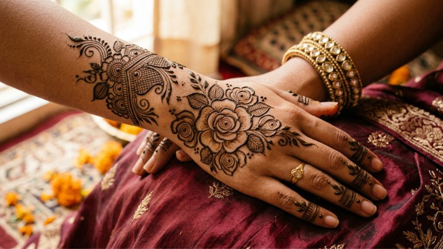 Vintage Rose Style Mehndi Design