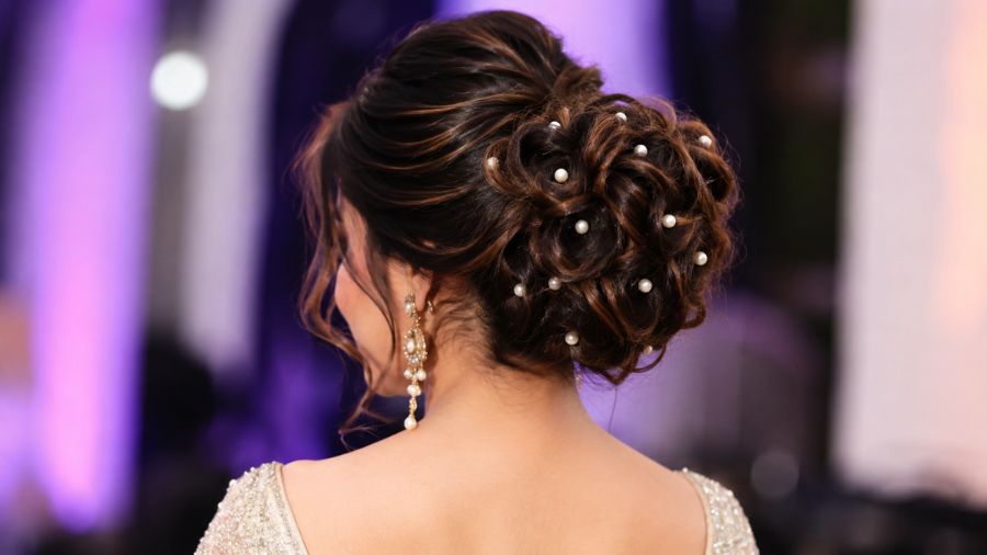 Curly Bun with Pearl Pins