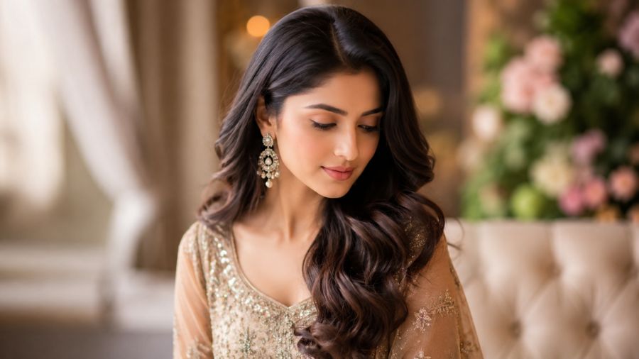 Soft Curls with Side Parting